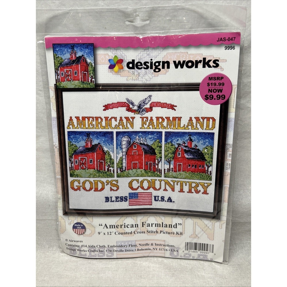 Design Works Counted Cross Stitch Kit "American Farmland God's County" New